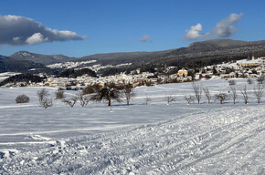 A piedi sulla neve nei grandi prati soleggiati della famosa Ciaspolada | © APT Val di Non Soc. Coop.